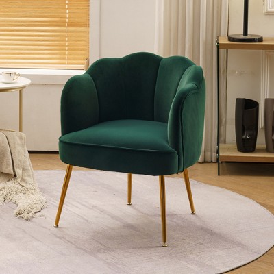 Modern Velvet Shell Shape Armchair Accent Chair With Gold Legs, Dark ...