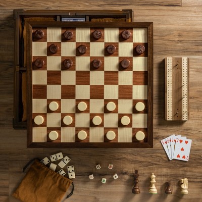 Handcrafted Walnut and Veneer 7-in-1 Heirloom Chess Set