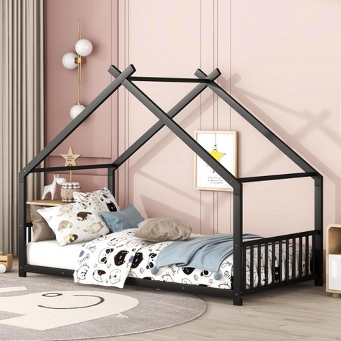 Aazon.co: HZANHY Full Size Etal House Bed, Ontessori Bed With Fence