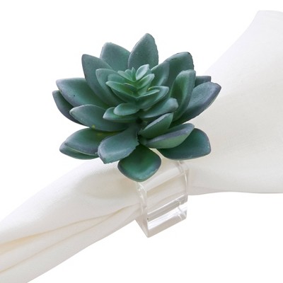 Set of 4 Green Plastic Succulent Napkin Rings