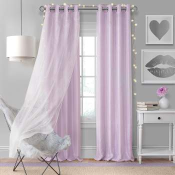 Aurora Kids Room Darkening Sheer Sparkle Overlay Single Curtain Panel - Elrene Home Fashions
