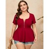 Women Plus Size Sexy Half Zipper T-shirt Dressy Blouses Short Sleeve Babydoll Peplum Summer Tops - 3 of 4