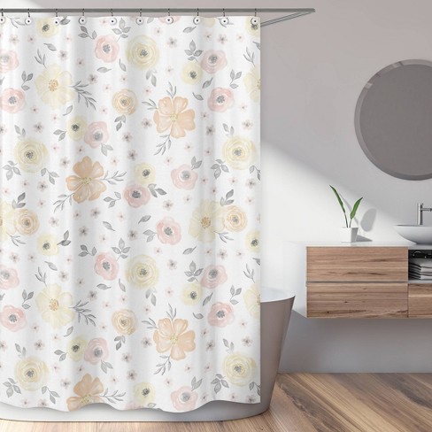 Watercolor Fl Shower Curtain Yellow, Target Pink And Gold Shower Curtain