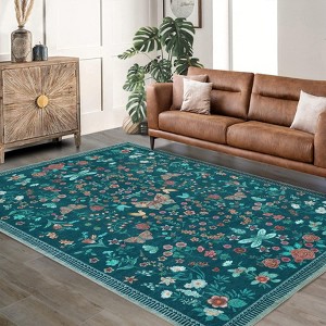 Floral Rug for Room Washable Area Rug Vintage Boho Throw Rugs Non Slip Low Pile Carpet - 1 of 4