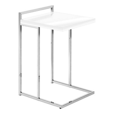 Monarch Specialties Accent Table C-Shaped End Side Snack Living Room Bedroom Metal Laminate Glossy White Chrome Contemporary Modern