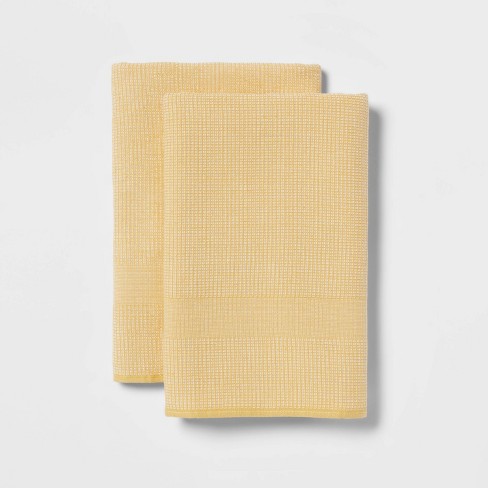 2 Pieces Cotton Terry Dual Sided Kitchen Towels, Yellow, Threshold