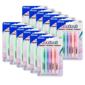 BAZIC Products® Mini Highlighter with Cap Clip, Pastel, 5 Per Pack, 12 Packs