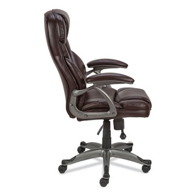 Brown Leather High-Back Task Chair with Chrome Base