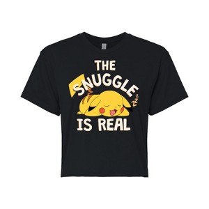 Women's - Pokémon - The Snuggle Pikachu Cropped Graphic T-Shirt - 1 of 4