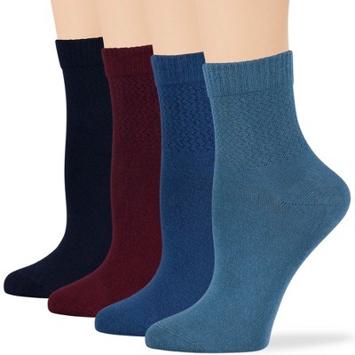 Women's Viscose Bamboo Diabetic QuarterNon-Binding Socks- L-M - 4 Pack - Black, Brown, White, Multicolors | 7BIGSTARS KINGDOM