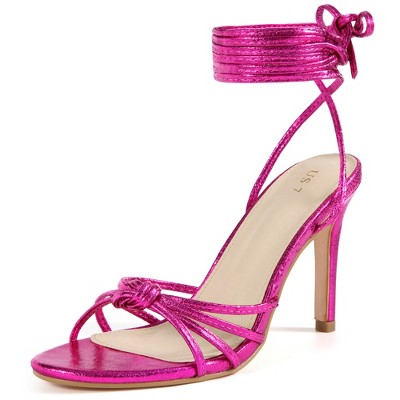 BLISSFUL STEP Women's Knot Strap Stiletto Heel Lace Up Sandals