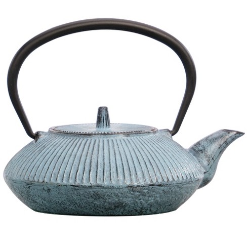 Primula Floral 34 oz. Blue Cast Iron Japanese Teapot