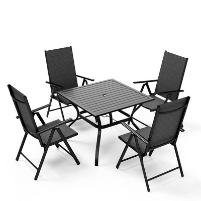Captiva Designs 5pc Patio Dining Set with Steel Table & Textilene Reclining Foldable Chairs