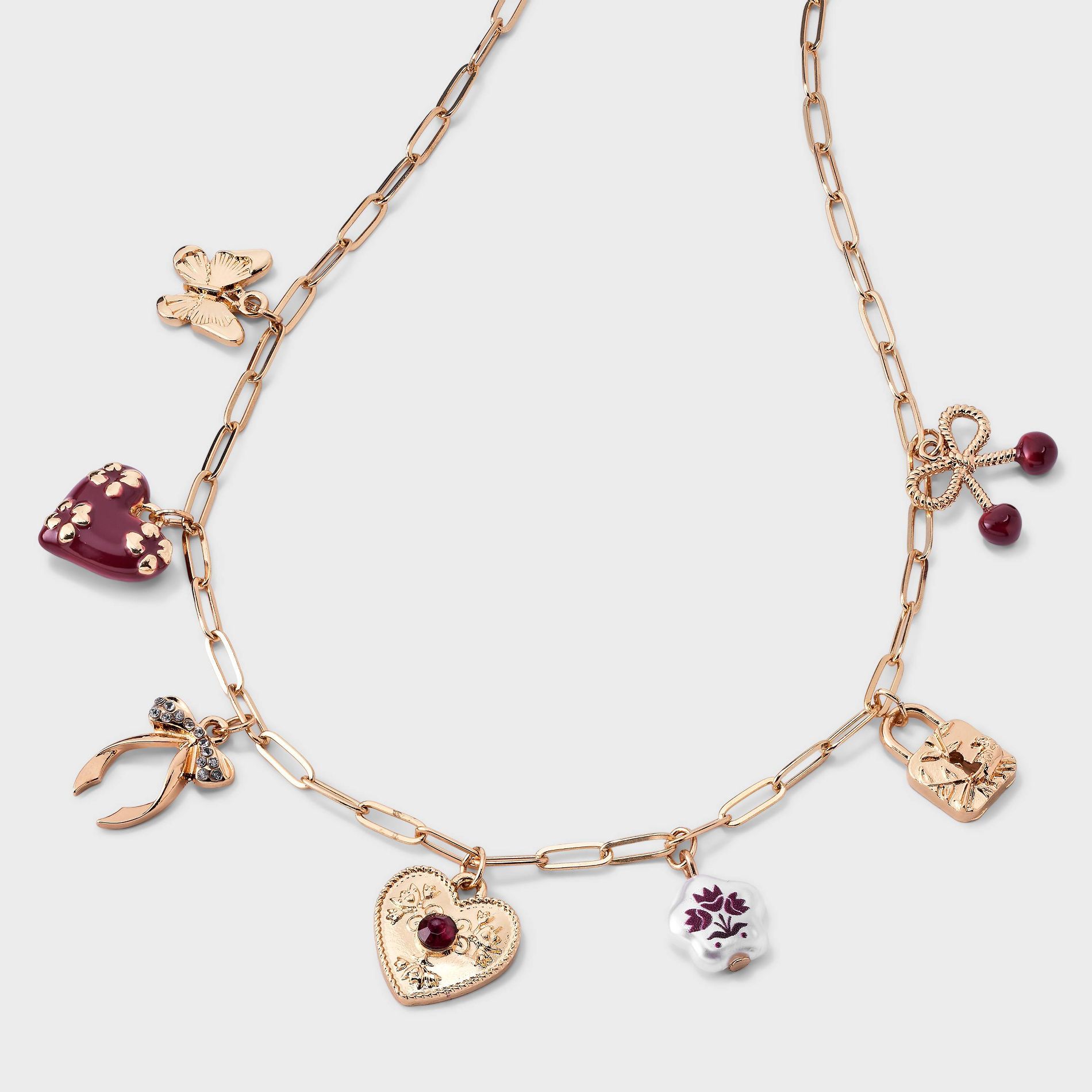 Girls' Heart, Cherry and Bow Charms Statement Necklace - art class™ Gold