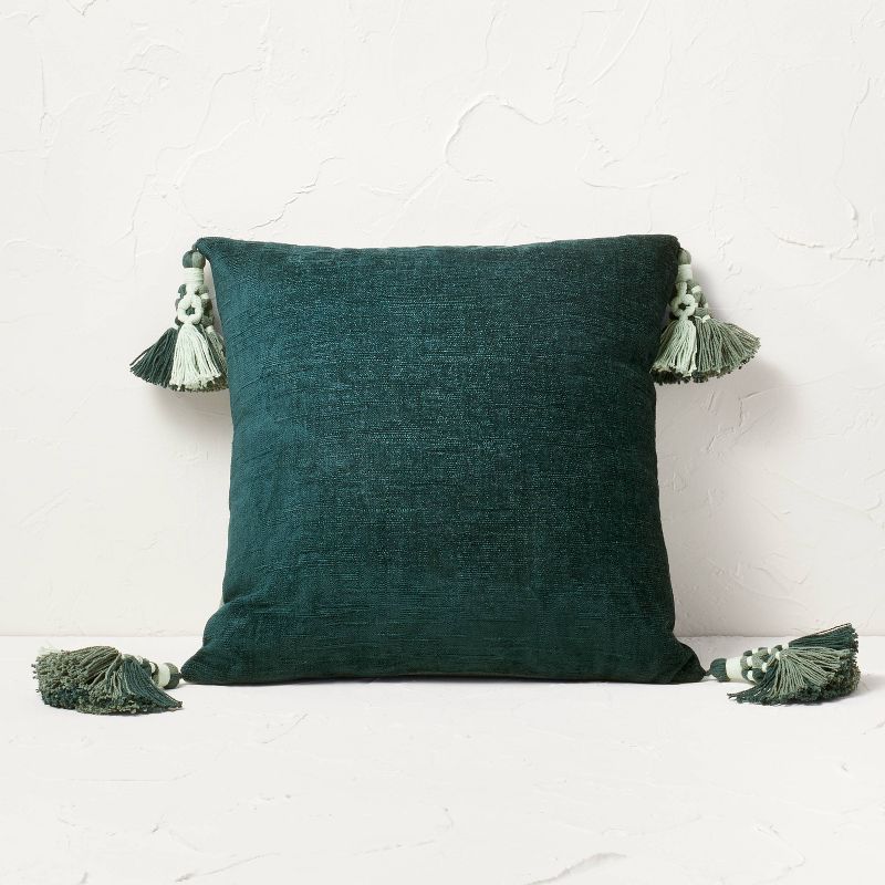 Cotton Chenille Square Throw Pillow with Tassels - Opalhouse™ designed with Jungalow™, 1 of 9