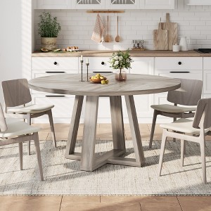 Round Dining Table for 4-6, 47" Modern Kitchen Dinner Table for Dining Living Room, Pedestabl Base, Table Only, Grey - 1 of 4