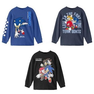 Sonic The Hedgehog Life In The Fast Lane Character Art Boy’s 3-Pack Crew Neck Long Sleeve Shirts - 1 of 4