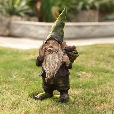 Whimsical Green and Brown Resin Garden Gnome Statue