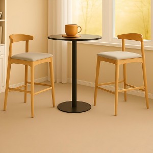 Gulches Mid-Century Modern 24" Counter Stools Set of 2, Upholstered Solid Wood Bar Stools with Natural Frame and Beige Cushion - 1 of 4