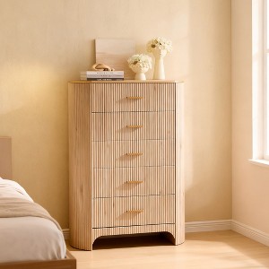 5 Drawer Tall Dresser for Bedroom, 47.8"" Tall Drawers with Gold Handles, Curved Profile, Wood Storage Dressers Organizer for Living Room - 1 of 4