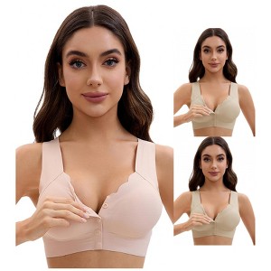 INSPIRE CHIC Women's Front Closure Full Coverage Bra Wirefree Wave Trim U Back Soft Bras 3 Packs - 1 of 4