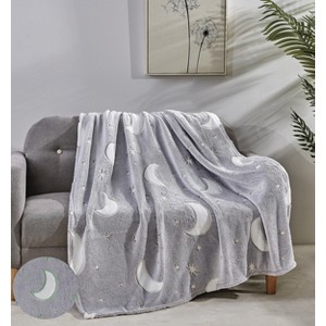 GoodGram Space Adventures Stars & Moons Glow In The Dark Ultra Soft & Plush Fleece Accent Throw Blanket - 50 In. X 60 In. - 1 of 2