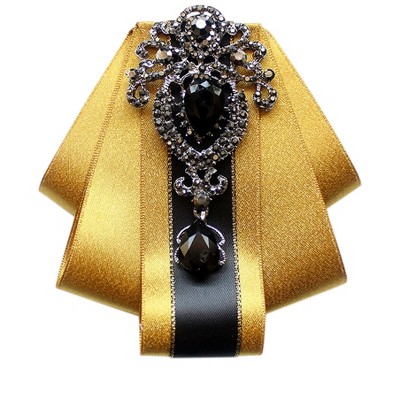 INSPIRE CHIC Women's Rhinestone Brooch Tie Pre-tied Ribbon Ties for Elegant Party