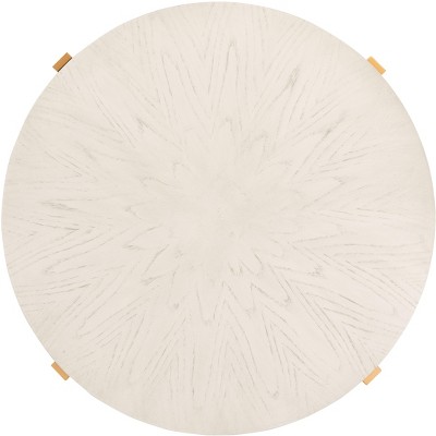 Navya Round Whitewashed Wood and Gold Metal Coffee Table