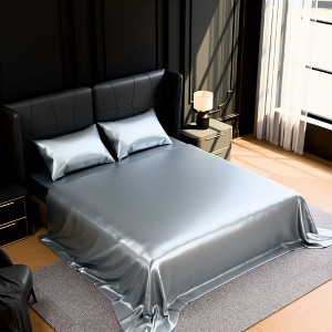 DSVIMOY Bedding Set Silky Satin Sheets with Deep Pocket for a Luxurious Bedroom Update, Gray, 12"*10"*3" - 1 of 4