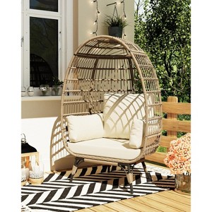 Oversized Egg Chair Outdoor with 4 Cushions, All-Weather Wicker Hanging Egg Chair with Steel Frame for Patio, Garden - 1 of 4
