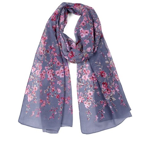 Allegra K Womens Long Shawl Floral Print Silk Chiffon Beach Soft Wrap Scarf  63x20 Denim Blue : Target