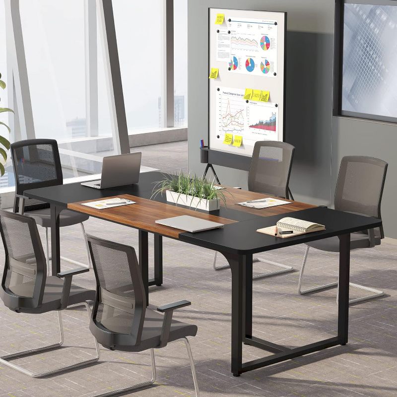 Tribesigns 6ft Executive Computer Desk, Large wood and Metal Meeting Table, 4 of 7