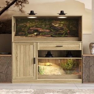 Famapy Wooden Reptile Enclosure Cabinet - Double - Cage Design with Storage Drawers - 1 of 4