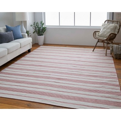Handmade Red and Ivory Stripe Synthetic 4' x 6' Rug