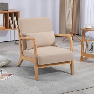 Okak Modern Linen Accent Chair Living Room Chair with Pillow Mid-Century Stylish Armchair with Solid Wood Legs for Reading Room Bedroom - 1 of 4