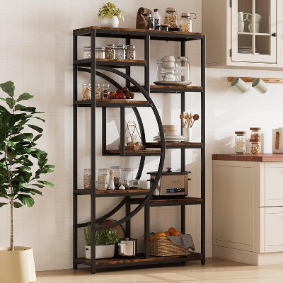 COUCHETA 68 Incha Tall 9-Tier Open Storage Bookshelf , Multi-Functional Display Rack for Home Office & Living Room, Rustic Brown
