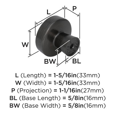Gunmetal Round Modern Industrial Cabinet Knob with Mounting Hardware