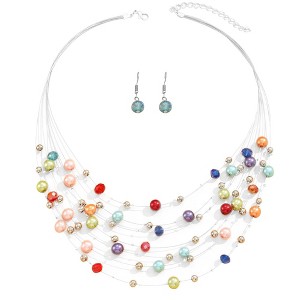 Bohemian Alloy Layered Necklace - Handcrafted Colorful Faux Pearl Jewelry, Vibrant Bohemian Style for Weddings & Daily Wear - 1 of 3