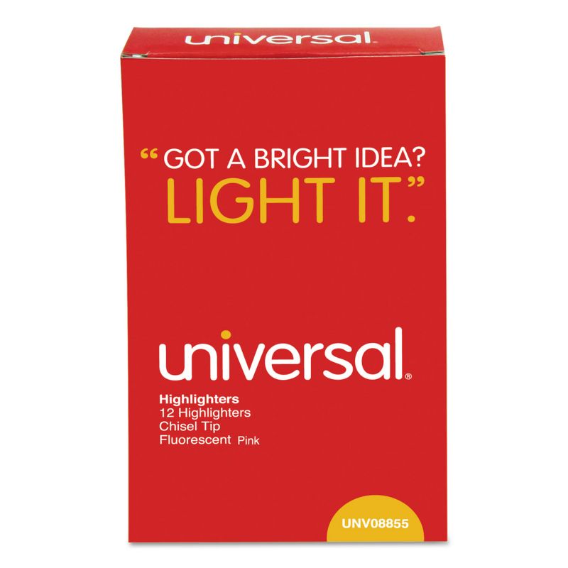 UNIVERSAL Pocket Clip Highlighter Chisel Tip Fluorescent Pink Ink Dozen 08855, 5 of 9