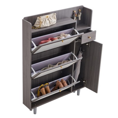 PDTEND Modern Minimalist Rattan Storage Shoe Cabinet
