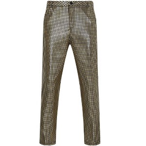 Men's 70s Disco Pants Metallic Sequin Straight Leg Trousers Party Dance Outfits Silver Plaid - 1 of 4