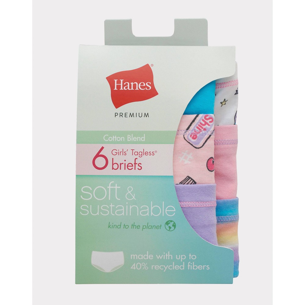 Hanes Premium Girls' 6pk Briefs - Colors May Vary 6, One Color