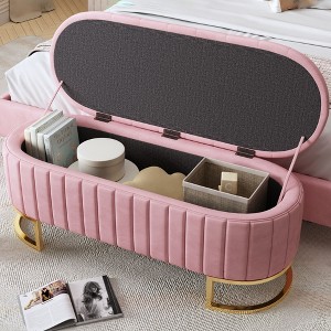 NicBex Oval Velvet Storage Ottoman Bench,Upholstered Storage Ottoman with Metal Legs and Button-Tufted,Storage Bench for Living Room,Bedroom - 1 of 4