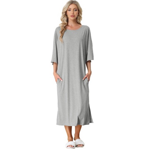 Cheibear Womens Sleepshirt Nightshirt 3/4 Sleeve Nightgown Sleep Shirt  Dress Gray X-large : Target