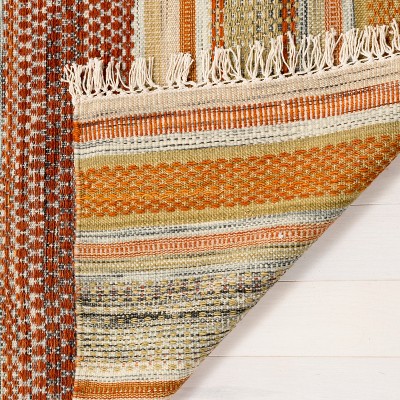 Handmade Red and Beige Striped Wool Area Rug