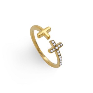 EVRY JEWELS WATERPROOF Gold or Silver Plated Risen Cross Ring - 1 of 3