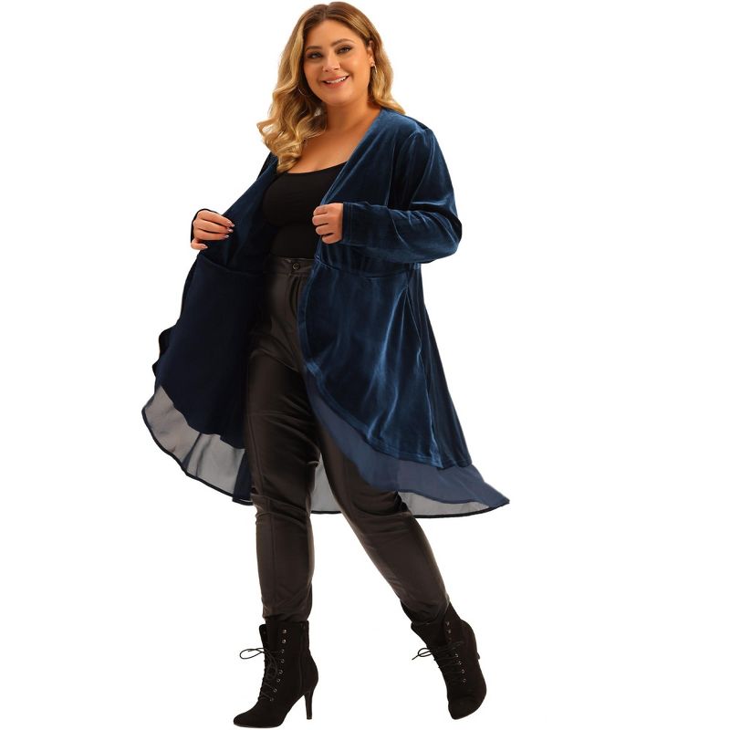 Agnes Orinda Women's Plus Size Velvet Long Sleeve Layered Mesh Hem Open Front Cardigans, 3 of 6