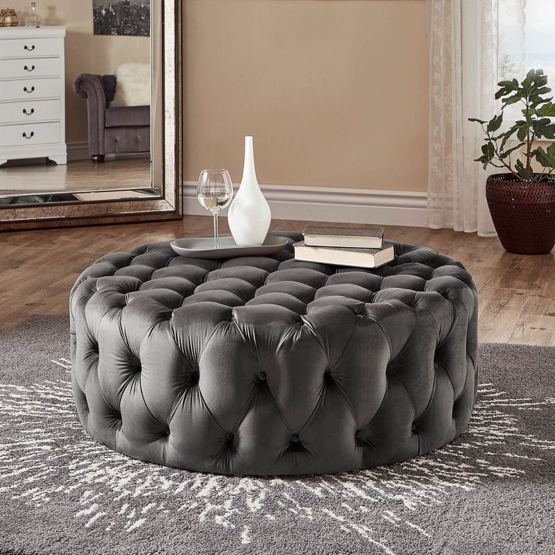 Beekman Place Velvet Button Tufted Round Cocktail Ottoman - Inspire Q, 3 of 10