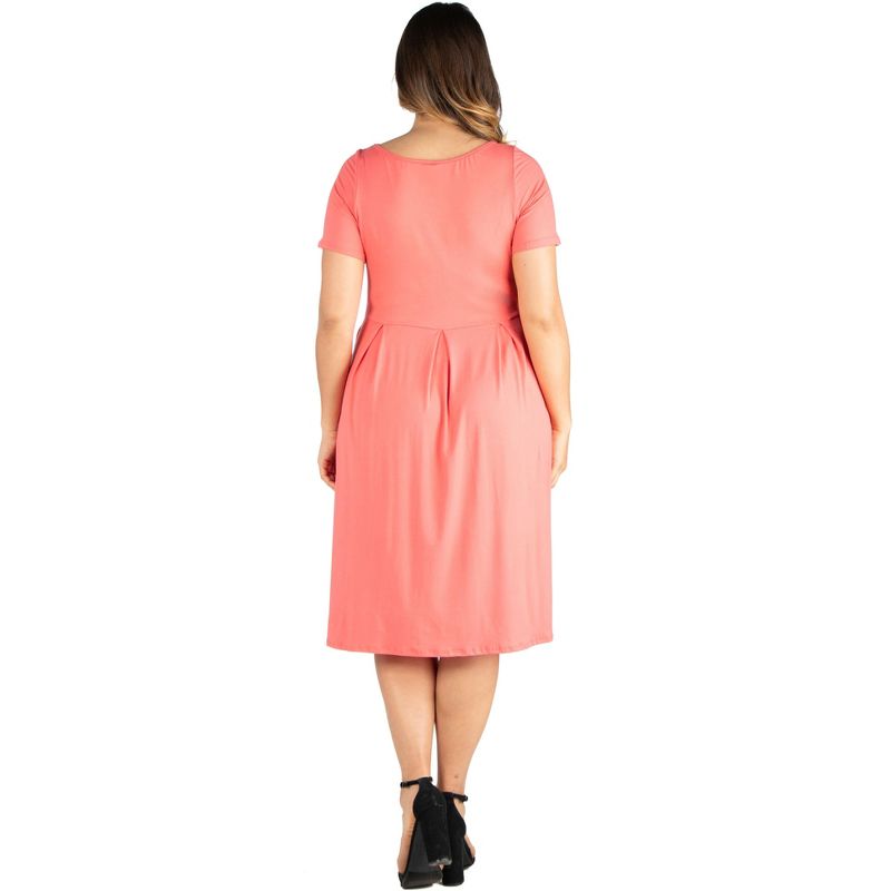 24seven Comfort Apparel Short Sleeve Plus Size  Midi Skater Dress With Pockets, 3 of 5