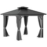 Outsunny 10' x 10' Metal Hardtop Gazebo with Mesh Sidewalls & Curtains, Double Roof Pavilion for Patio, Backyard, Deck, Porch, Gray
